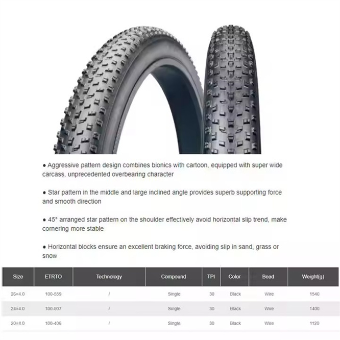 Snow Bike Tire 20x4.0 24x4.0 26x4.0 26x4.9 tires for fat bike Electric Bicycle fat tire bike accessories